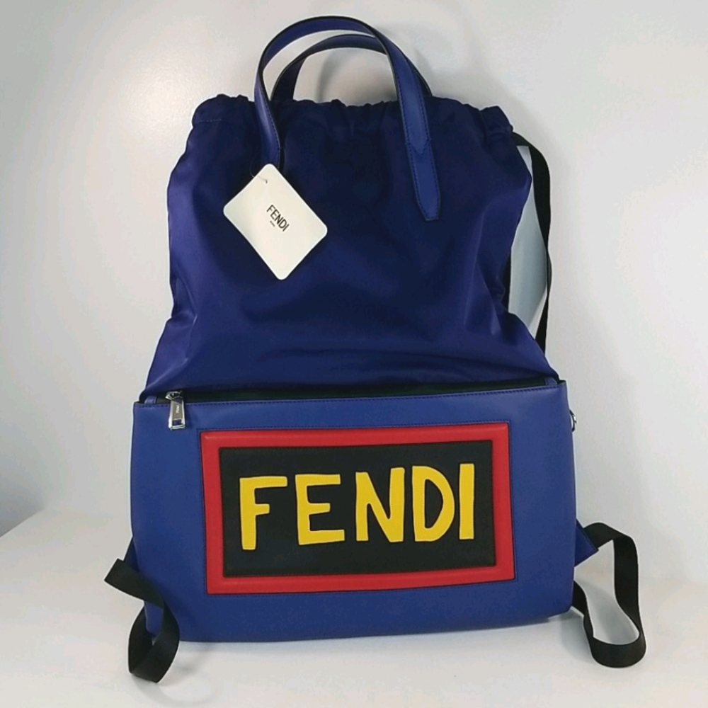 FENDI Monster Vocabulary Blue Nylon Backpack Bag NEW
